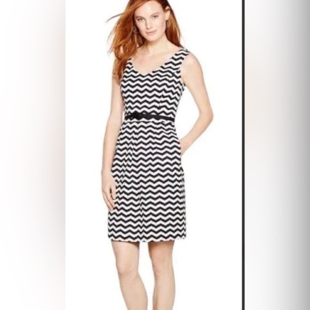 White House | Black Market VNeck Chevron Box Pleated Mini Dress Size 10